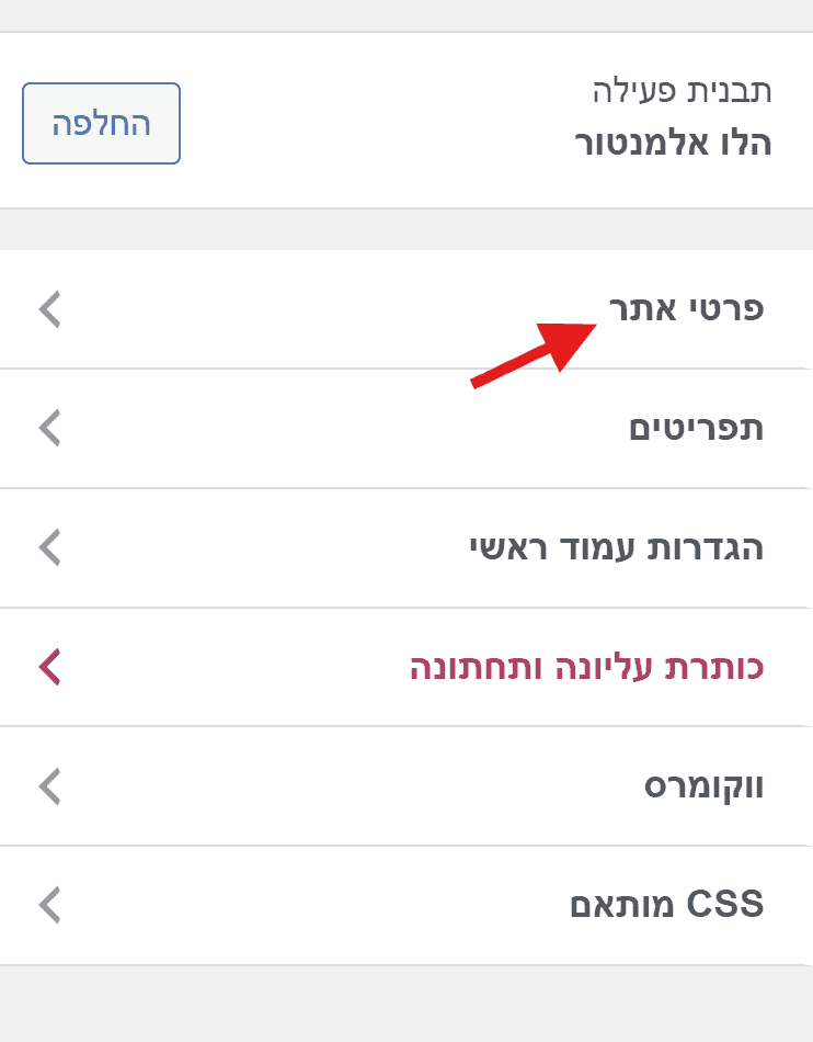 פרטי אתר בהתאמה אישית של וורדפרס